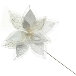 Mixed Petal White Poinsettia Flower Stem Christmas Flowers|