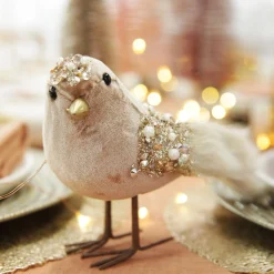 Mocha Velvet Beaded Standing Bird Christmas Birds And Animals|