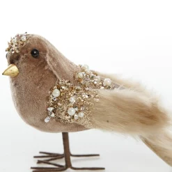 Mocha Velvet Beaded Standing Bird Christmas Birds And Animals|