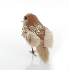 Mocha Velvet Beaded Standing Bird Christmas Birds And Animals|