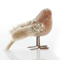 Mocha Velvet Beaded Standing Bird Christmas Birds And Animals|