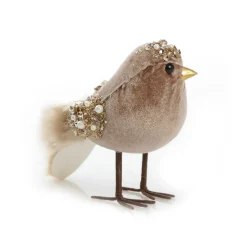 Mocha Velvet Beaded Standing Bird Christmas Birds And Animals|