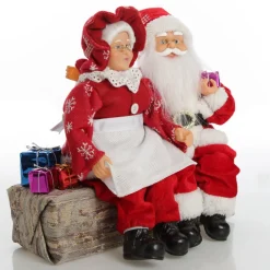 Mr & Mrs Claus with Presents Sitting on Log Christmas Ornament Christmas Ornaments|