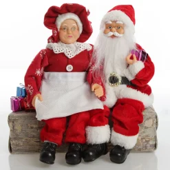 Mr & Mrs Claus with Presents Sitting on Log Christmas Ornament Christmas Ornaments|