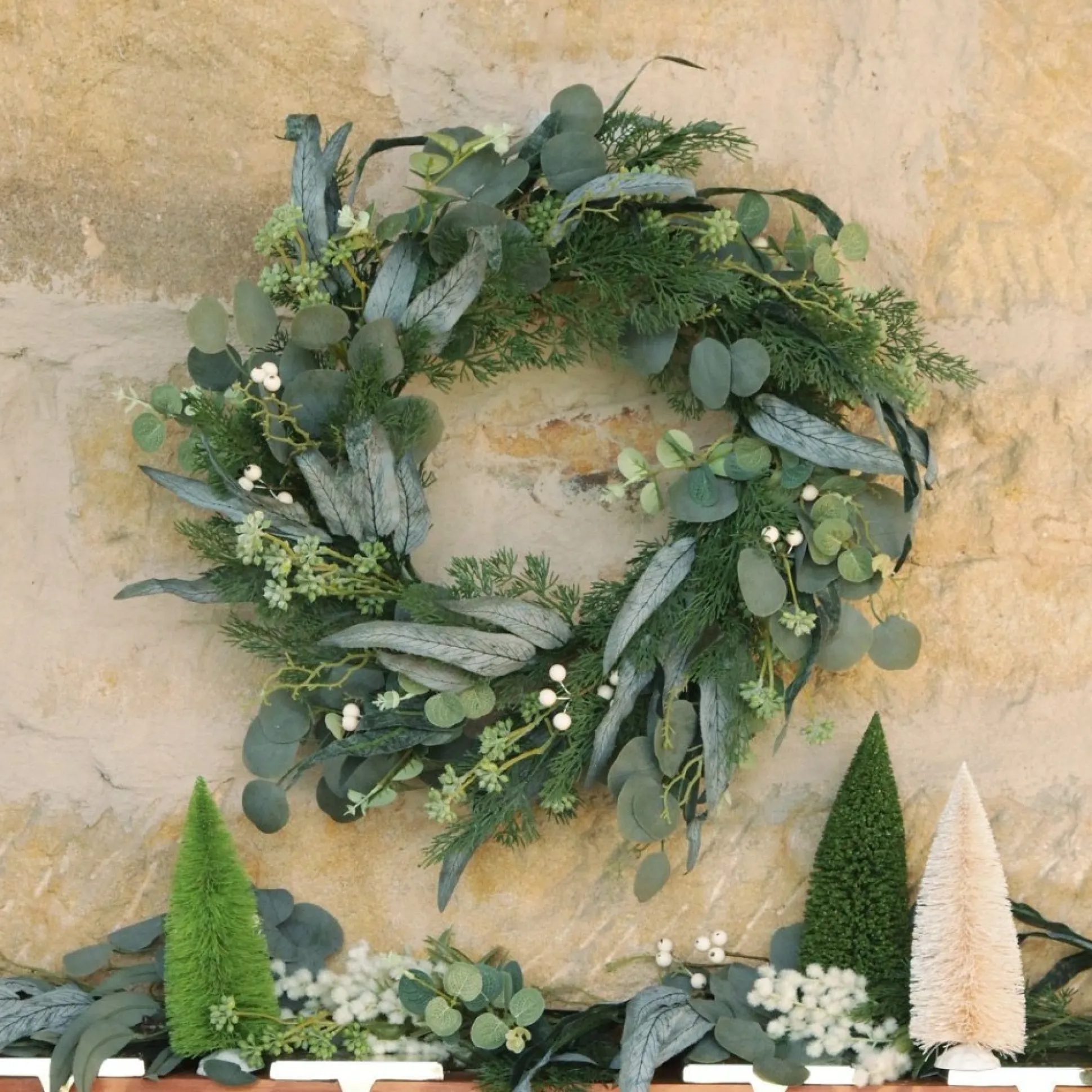 Native Eucalyptus Leaf Christmas Wreath with White Berries Christmas Wreaths|