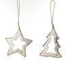 Natural and Silver Hollow Wood Star and Tree Decoration - Set of 2 Christmas Tree Decorations|