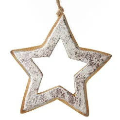 Natural and Silver Hollow Wood Star and Tree Decoration - Set of 2 Christmas Tree Decorations|
