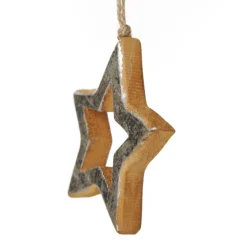Natural and Silver Hollow Wood Star and Tree Decoration - Set of 2 Christmas Tree Decorations|