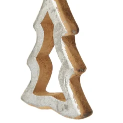 Natural and Silver Hollow Wood Star and Tree Decoration - Set of 2 Christmas Tree Decorations|