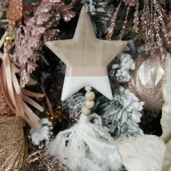Natural and White Wooden Stars with Tassels Tree Decorations - Set of 2 Christmas Tree Decorations|