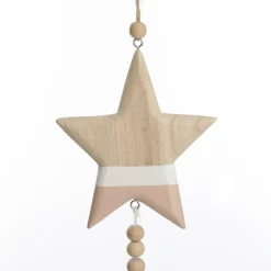 Natural and White Wooden Stars with Tassels Tree Decorations - Set of 2 Christmas Tree Decorations|
