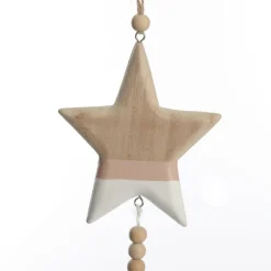 Natural and White Wooden Stars with Tassels Tree Decorations - Set of 2 Christmas Tree Decorations|