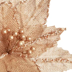 Natural Burlap Poinsettia Flower Clip with Beads Christmas Flowers|