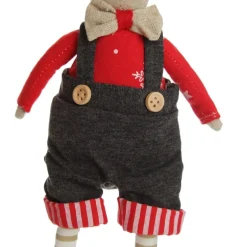 Natural Calico Fabric Boy Mouse with Grey Overalls and Stripey Legs Christmas Birds And Animals|