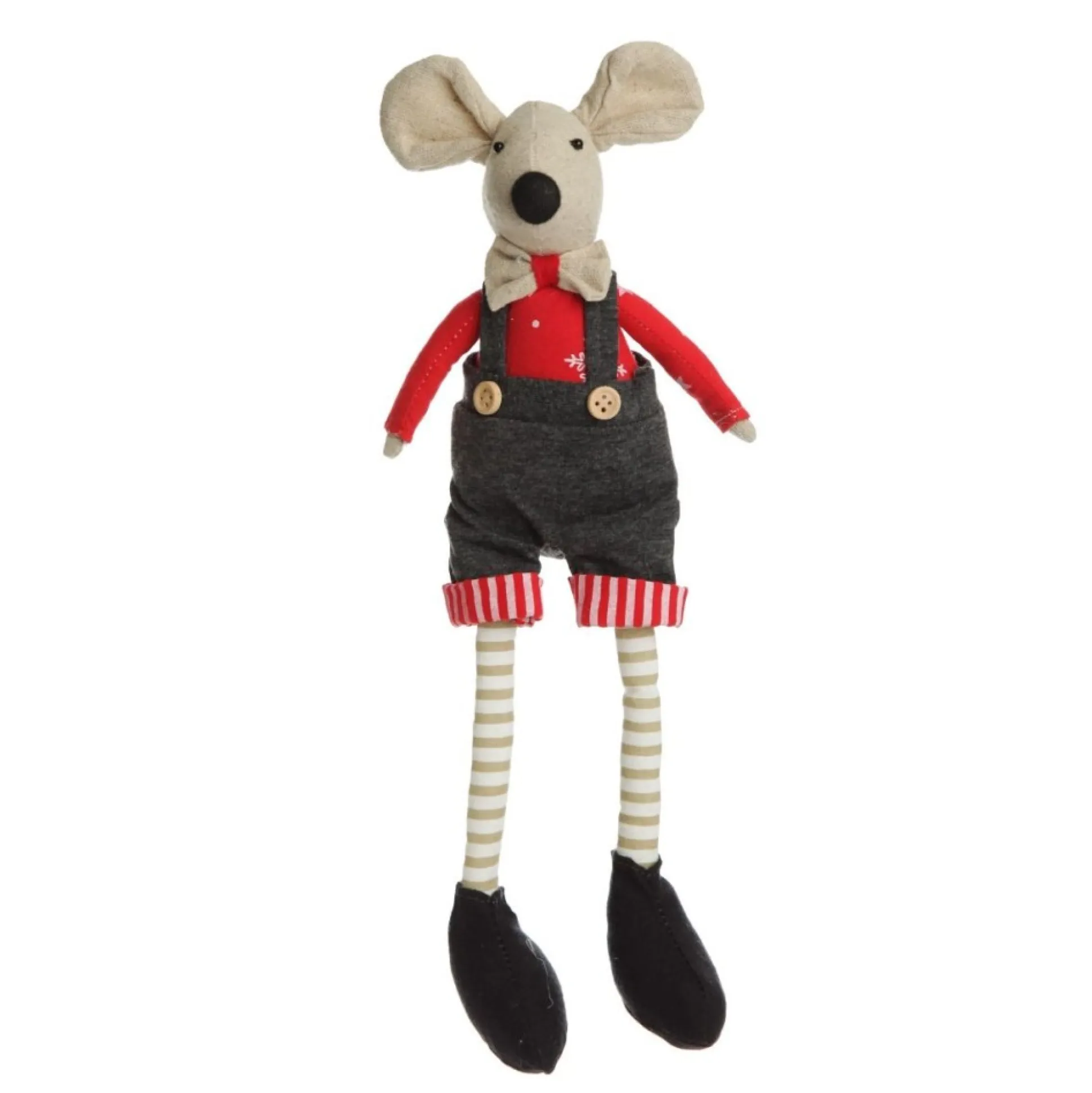Natural Calico Fabric Boy Mouse with Grey Overalls and Stripey Legs Christmas Birds And Animals|