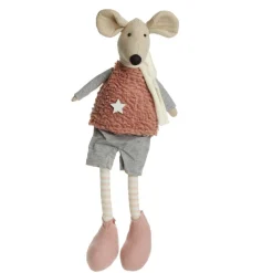 Natural Calico Fabric Boy Mouse Grey and Pink Christmas Birds And Animals|