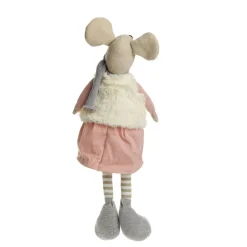 Natural Calico Fabric Girl Mouse Grey and Pink Christmas Birds And Animals|