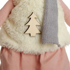 Natural Calico Fabric Girl Mouse Grey and Pink Christmas Birds And Animals|