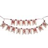Natural Linen and Red Merry Christmas Bunting with Pom Poms Tree Garlands|