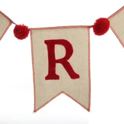 Natural Linen and Red Merry Christmas Bunting with Pom Poms Tree Garlands|