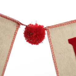 Natural Linen and Red Merry Christmas Bunting with Pom Poms Tree Garlands|
