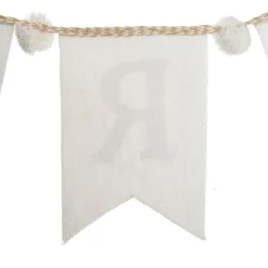 Natural Linen and White Merry Christmas Bunting with Pom Poms Tree Garlands|