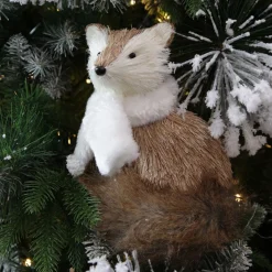 Natural Sisal Fox with white fluffy scarf Christmas Birds And Animals|