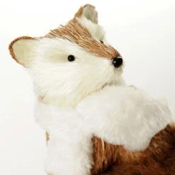 Natural Sisal Fox with white fluffy scarf Christmas Birds And Animals|