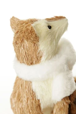 Natural Sisal Fox with white fluffy scarf Christmas Birds And Animals|