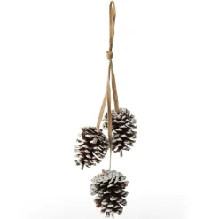 Natural Snow Tipped Pine Cone Drop Trio Pinecones And Acorns|