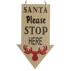 Natural Wood Santa Please Stop Here Arrow Sign - Red Reindeer Diy Wreaths|