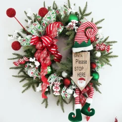 Natural Wood Santa Please Stop Here Arrow Sign - Santa Face Diy Wreaths|