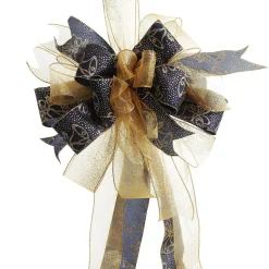 Navy and Gold Glitter Deluxe Tree Topper Bow with Streamers Tree Toppers|