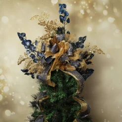 Navy and Gold Glitter Deluxe Tree Topper Bow with Streamers Tree Toppers|