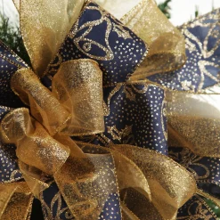 Navy and Gold Glitter Deluxe Tree Topper Bow with Streamers Tree Toppers|