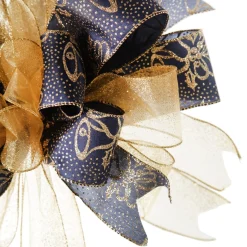 Navy and Gold Glitter Deluxe Tree Topper Bow with Streamers Tree Toppers|