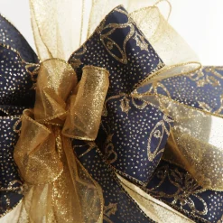 Navy and Gold Glitter Deluxe Tree Topper Bow with Streamers Tree Toppers|