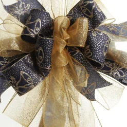 Navy and Gold Glitter Deluxe Tree Topper Bow with Streamers Tree Toppers|