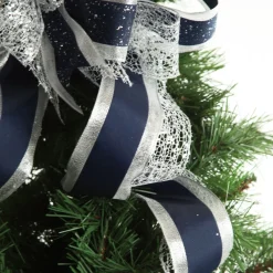 Navy Blue and Silver Deluxe Tree Topper Bow with Streamers Tree Toppers|