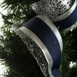 Navy Blue and Silver Deluxe Tree Topper Bow with Streamers Tree Toppers|