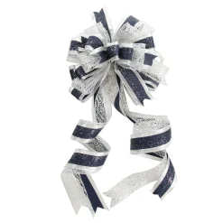Navy Blue and Silver Deluxe Tree Topper Bow with Streamers Tree Toppers|