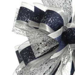 Navy Blue and Silver Deluxe Tree Topper Bow with Streamers Tree Toppers|