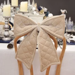 Nude Pink Padded Quilted Velvet Bow Christmas Bells And Bows|