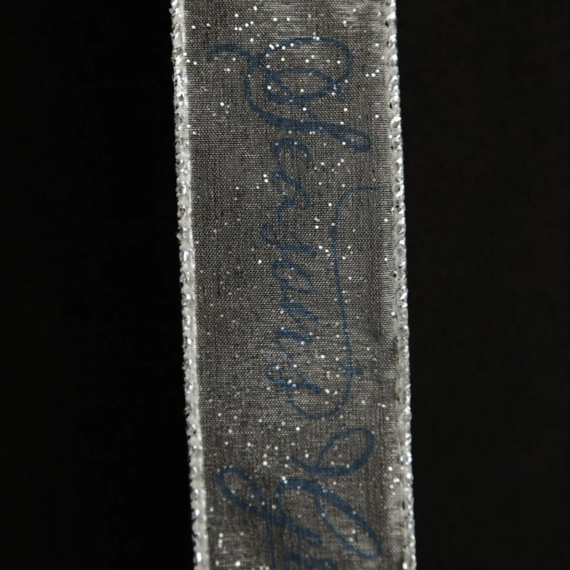 Organza Silver and Blue Seasons Greetings Wired Ribbon - 3.8cm Ribbons|