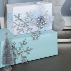 Organza Silver and Blue Seasons Greetings Wired Ribbon - 3.8cm Ribbons|