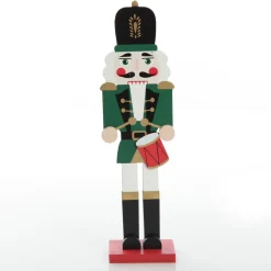 Painted Green Drummer Plywood Nutcracker Christmas Ornament on Base Christmas Nutcrackers|
