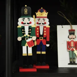 Painted Green Drummer Plywood Nutcracker Christmas Ornament on Base Christmas Nutcrackers|