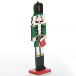 Painted Green Drummer Plywood Nutcracker Christmas Ornament on Base Christmas Nutcrackers|
