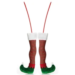 Pair of Red and Green Striped Christmas Elf Legs - Large Christmas Tree Picks|