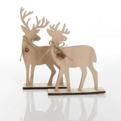 Pair of Wooden Reindeer Cutout Ornaments Christmas Birds And Animals|